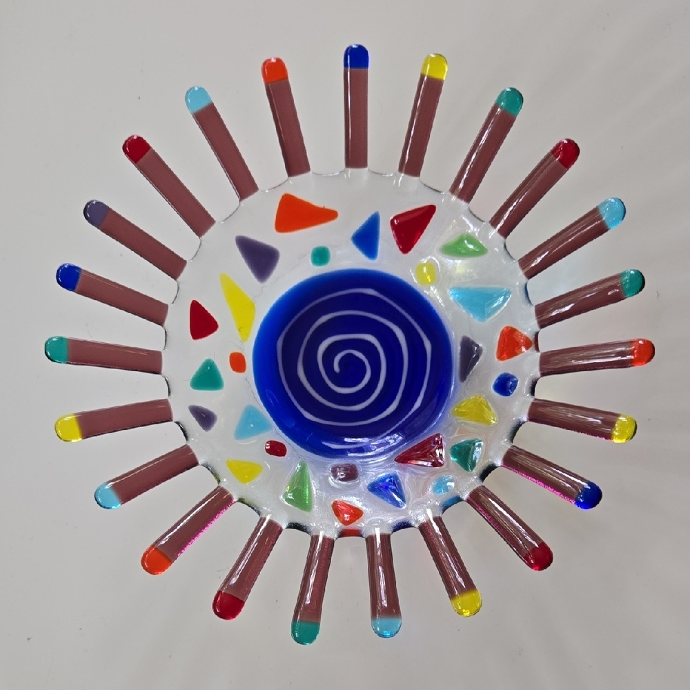 Vintage XOCHI Artisan Colorful Fused Glass Art Bowl 1998